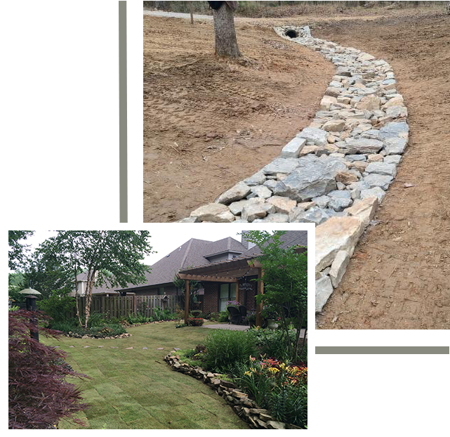 A picture of the same area before and after landscaping.