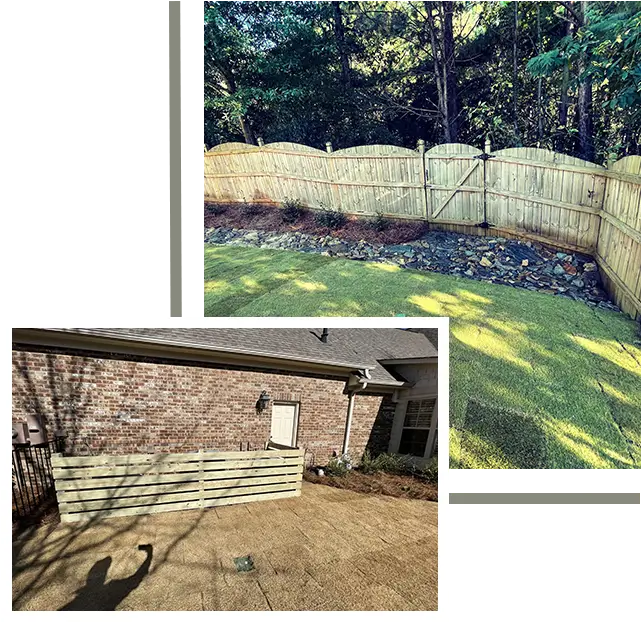 A before and after picture of the back yard.